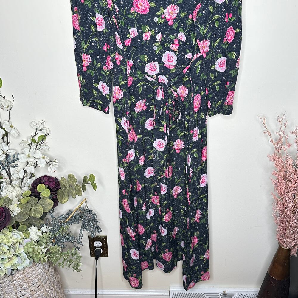 CATH KIDSTON Tea Rose Ruffle Midi Tea Dress Pink Navy Blue Sz 16 {MM37} - Picture 3 of 7
